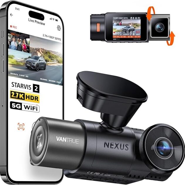 كاميرا تابلوه سيارة أمامية وداخلية N2X 2.7K مزدوجة/واي فاي 5G/رؤية ليلية ستارفيس 2 HDR